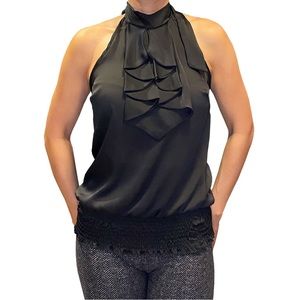 Contempo Business Halter Top Blouse with Tie Mock Neck